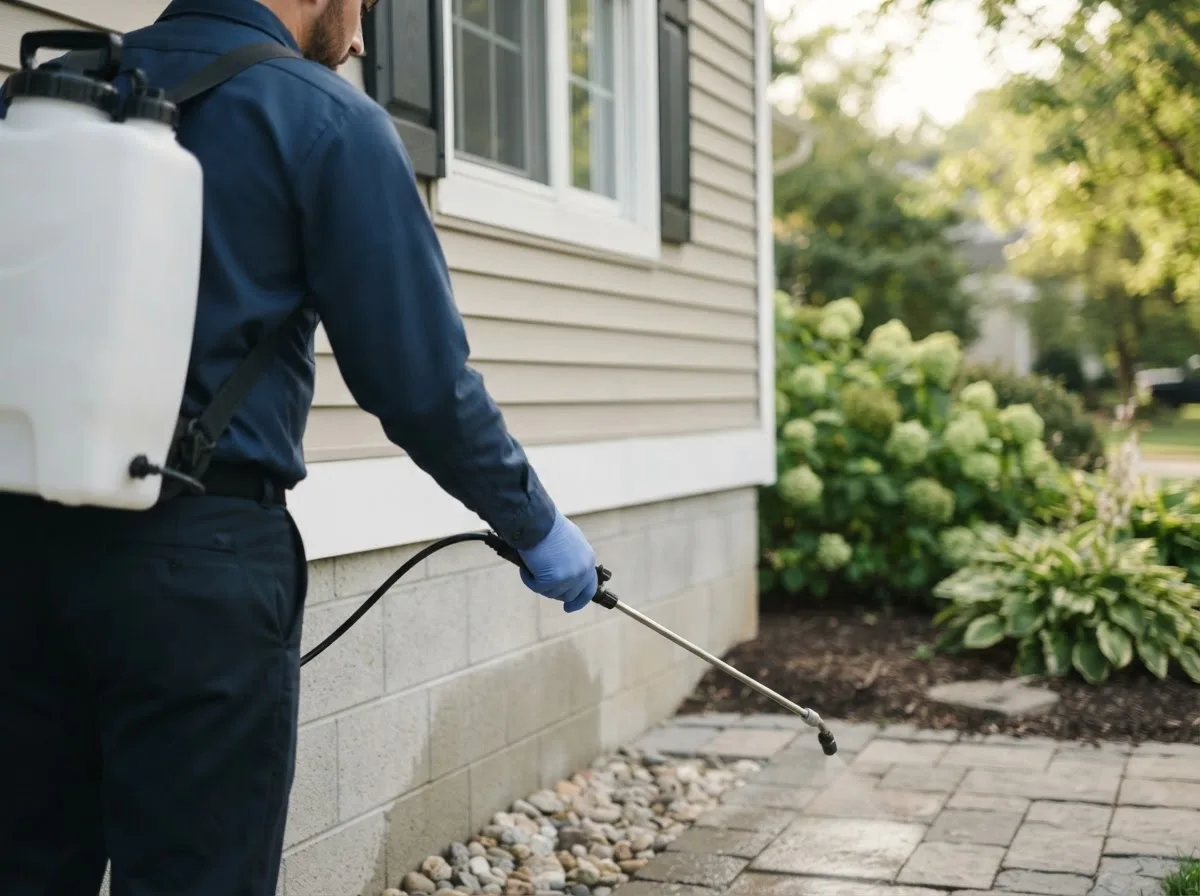 Pest control technician inspecting a home in Causey, NM
